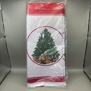 Vintage Christmas Tree Tablecloth Plastic Tablecover American Greetings 54 x 96"